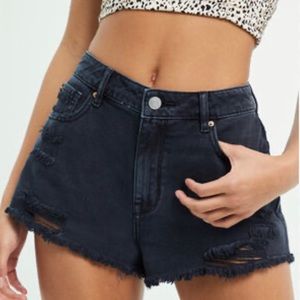 PacSun Ripped Black High Rise Denim Festival Shorts
